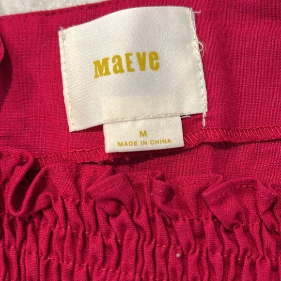 EUC Anthropologie Maeve Linen smocked peplum Top Raspberry(size medium) - Picture 7 of 8